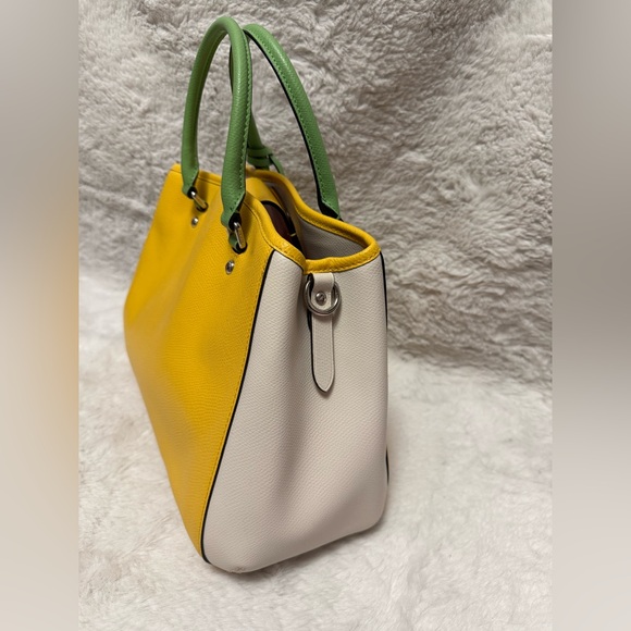 Vintage Coach Small Margot Carryall Yellow Leather Tote with Green Handles - Picture 8 of 16